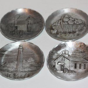 LOT of 4 Wendell August Forge Aluminum Vintage Trays Lighthouse, School, Amish